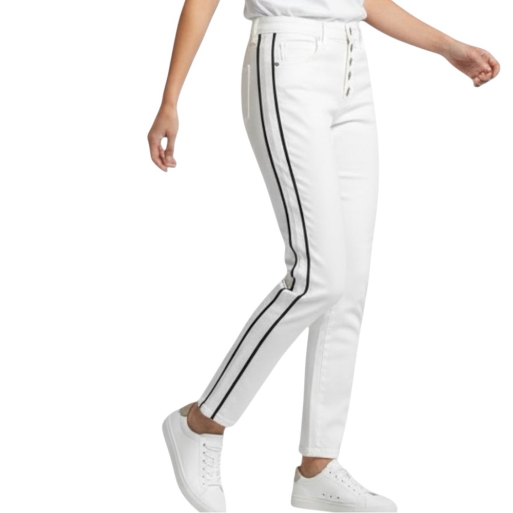 VERONICA BEARD “Debbie Skinny High-Rise” White w/ Tuxedo Ribbon Sides Size 26/2
